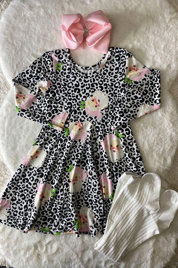 K184 Santas leopard girls dress