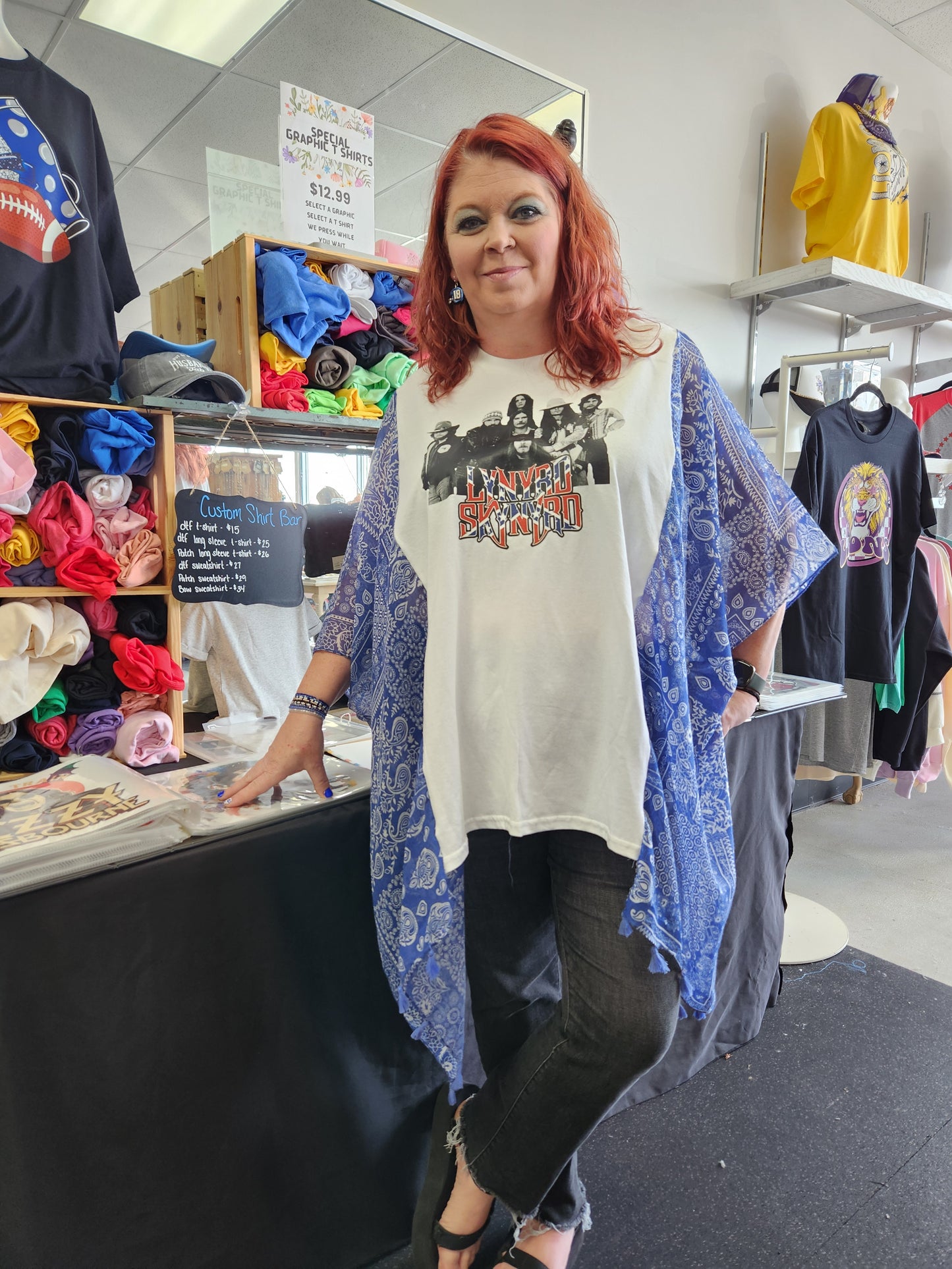 Upcycled Poncho Style Rock & Roll TShirt LS