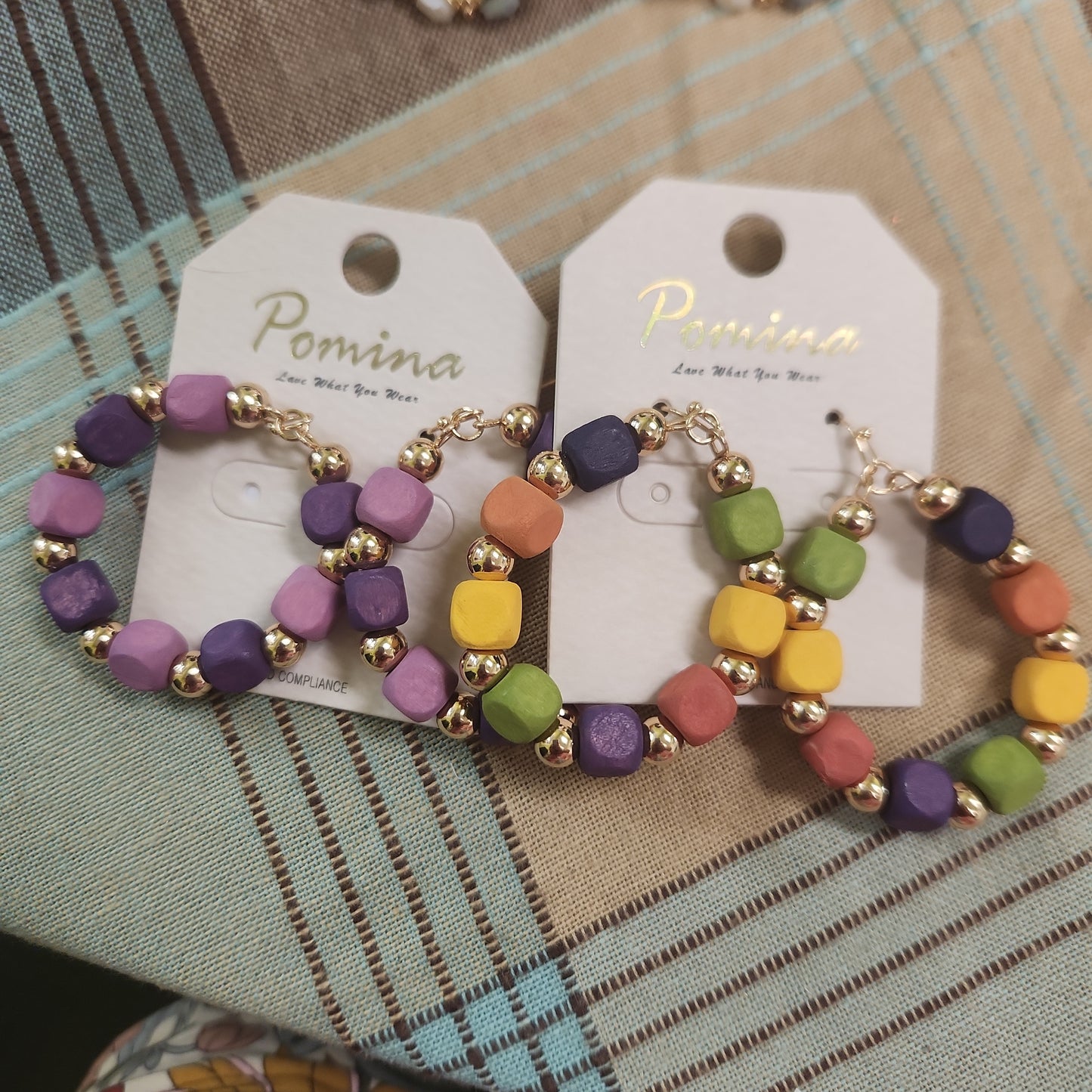 Wood Square Bead Earrings JN415