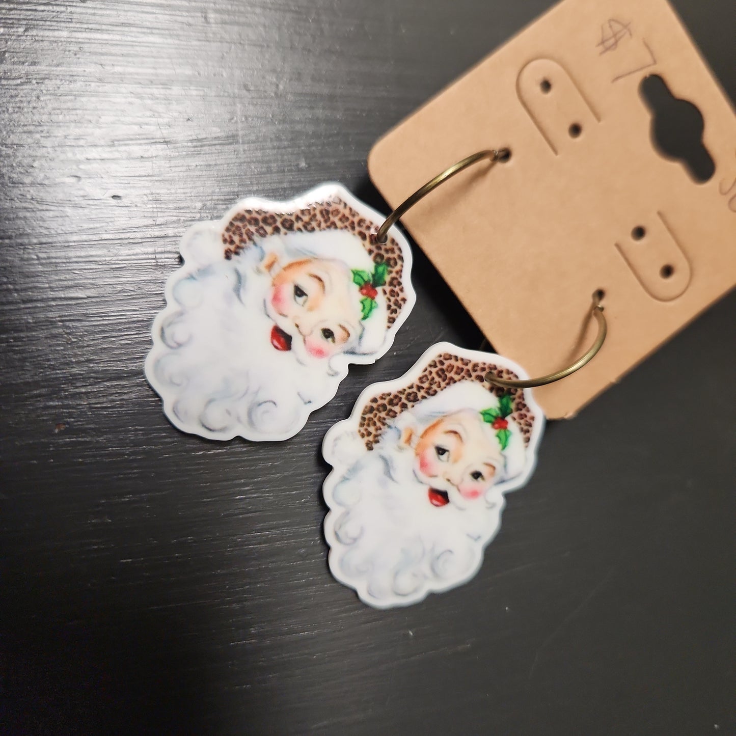 Cheeta print santa Earrings JC126
