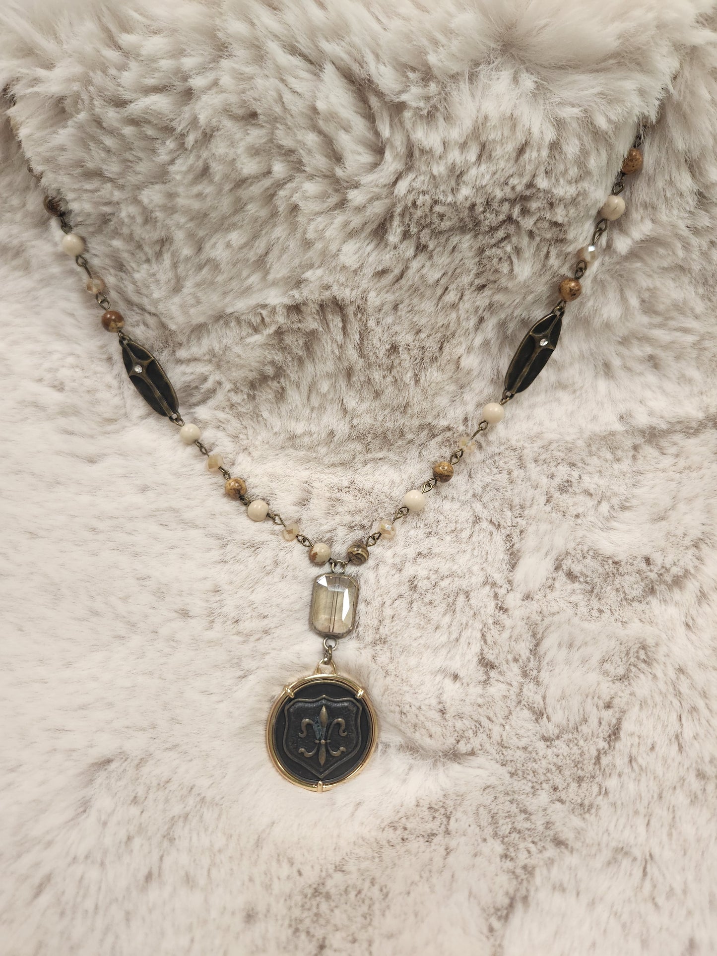 Jasper Stone Bead with Bronze Pendant Necklace JAC128