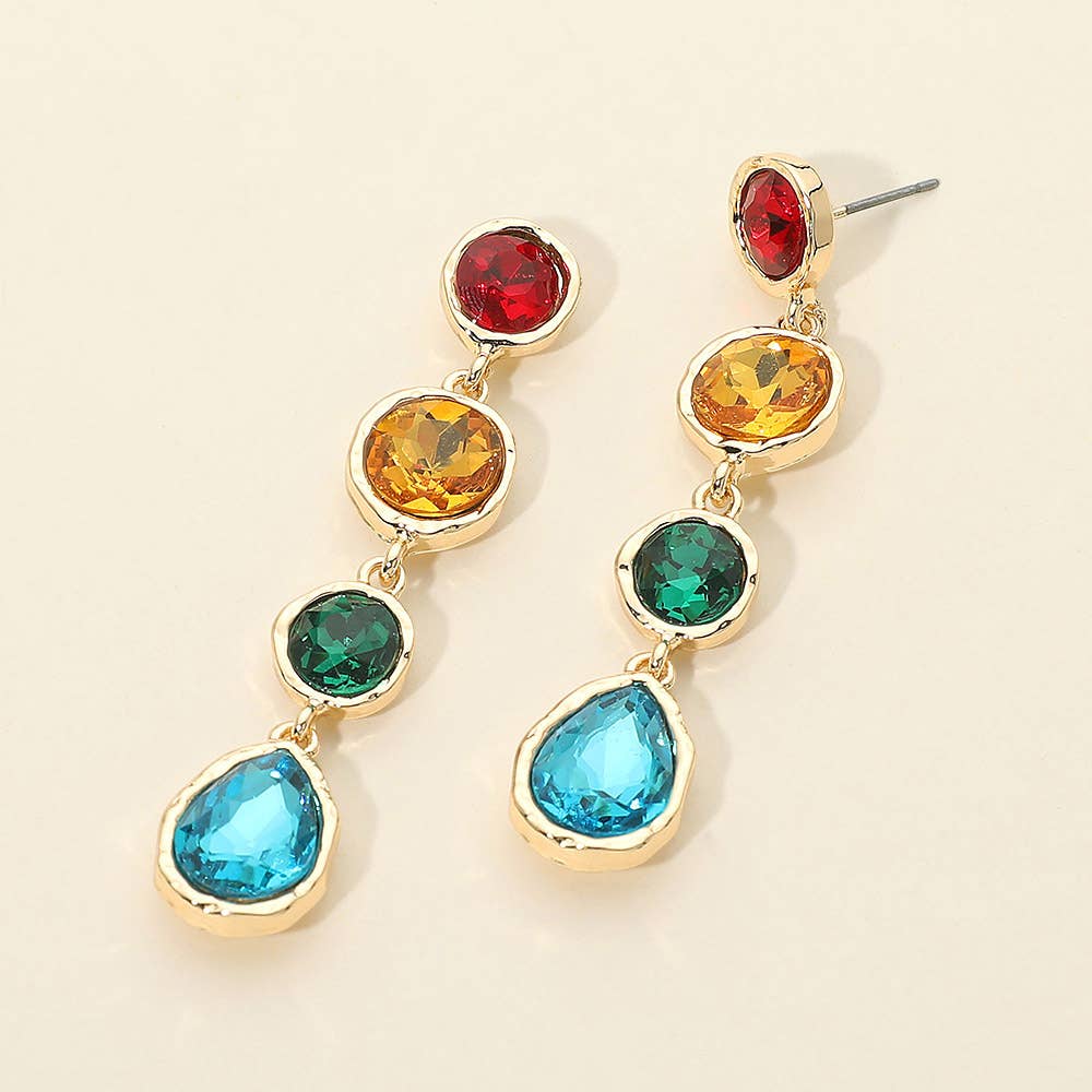 Round Teardrop Stone Link Drop Earrings