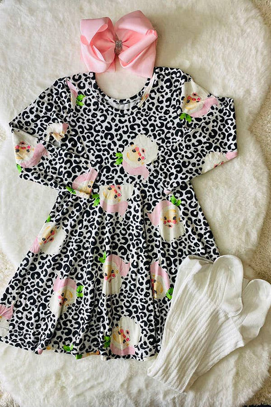 K184 Santas leopard girls dress