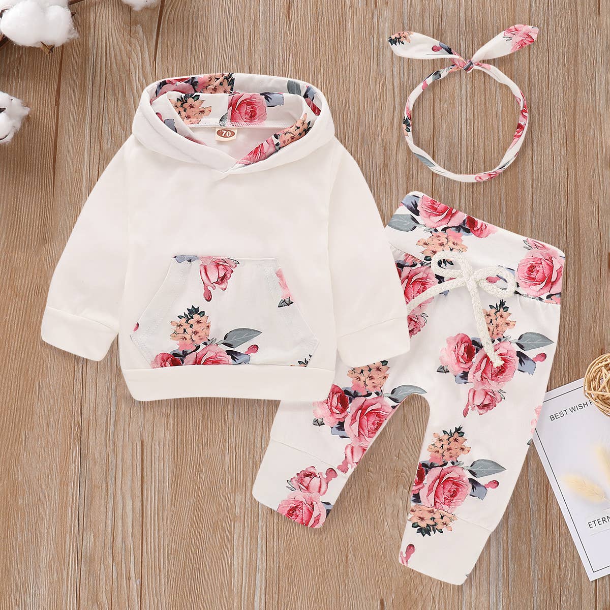 K132 Floral Hoodie/Pants/Headband Set