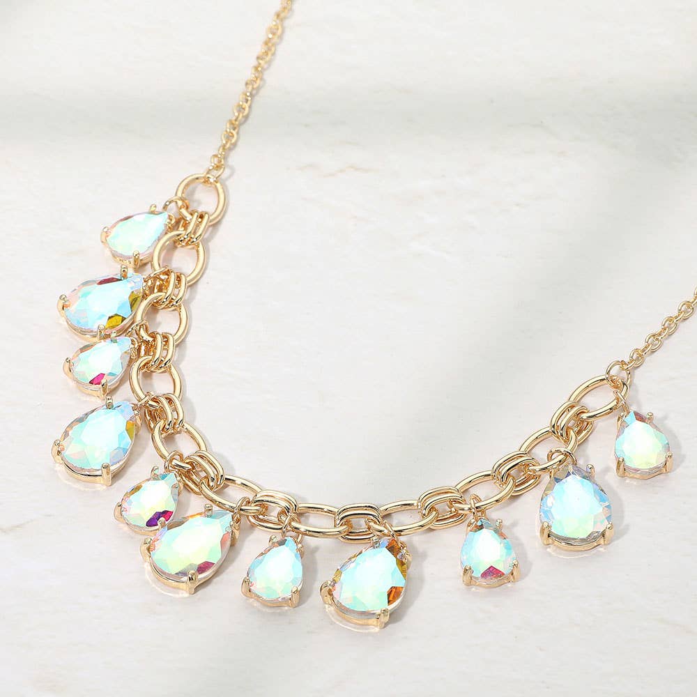 Cushion Teardrop Cluster Drop Station Necklace
