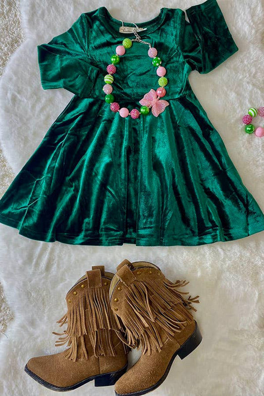 K186 green velvet girls dress