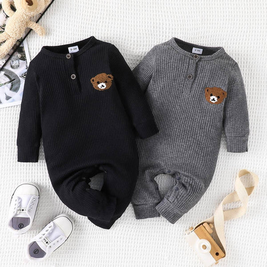 K124 Boy Bear Embroidered Jumpsuit