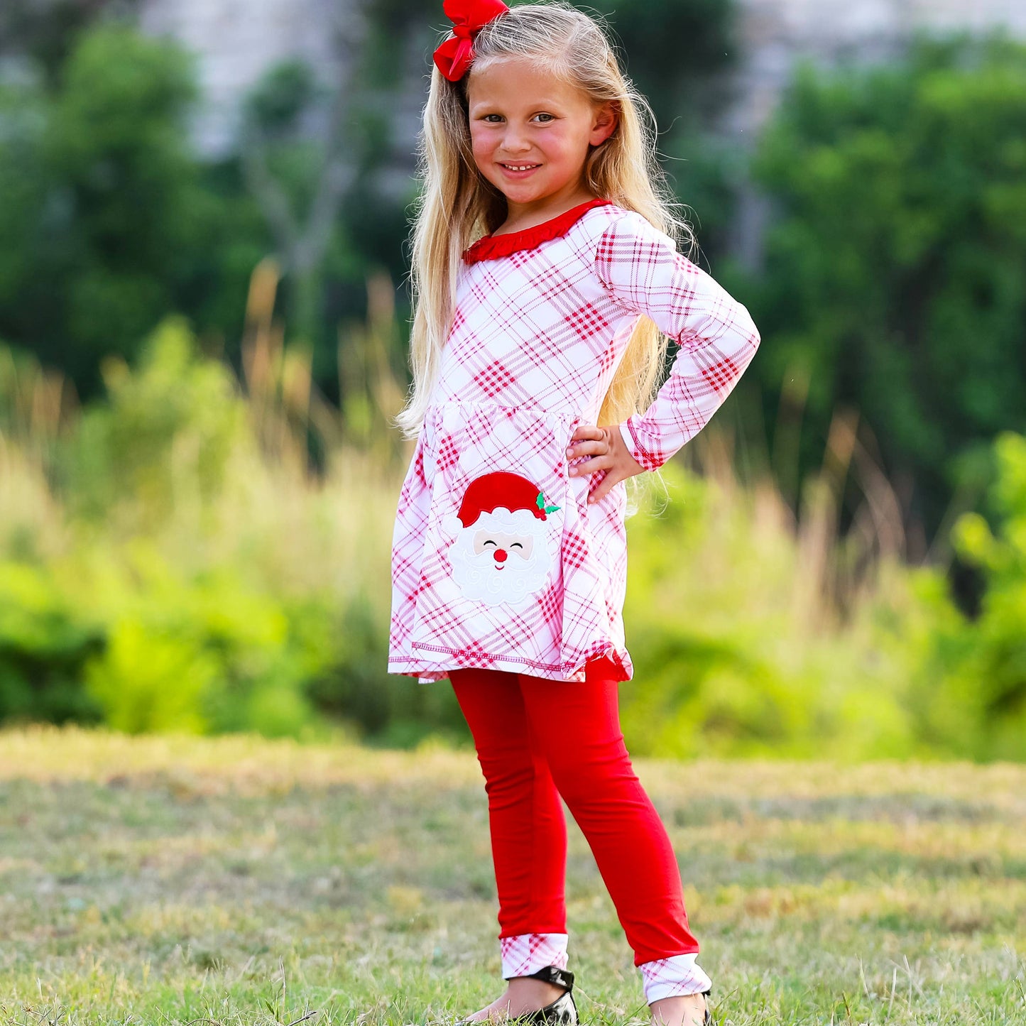 K106 Girls Red Plaid Santa Outfit
