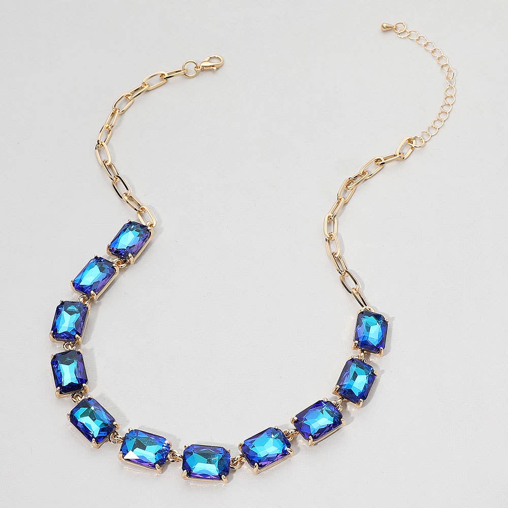 Cushion Rectangular Stone Cluster Link Evening Necklace
