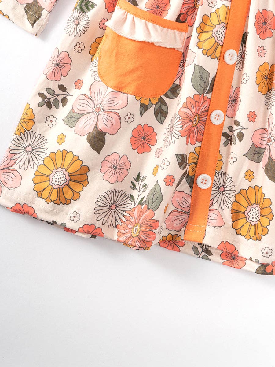 K149 Floral Pocket Ruffle Dress