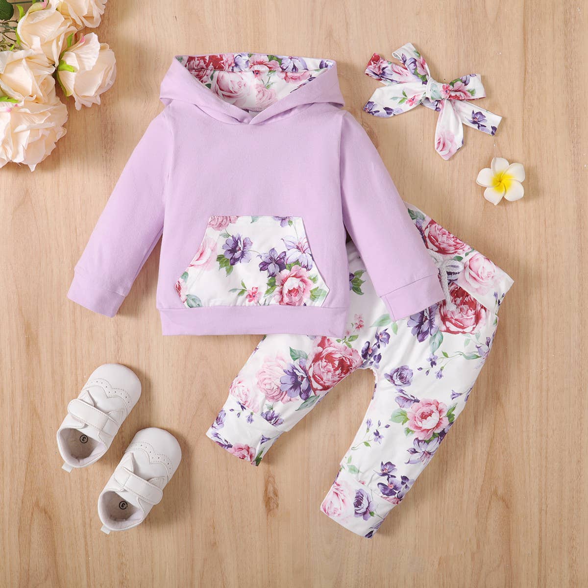 K132 Floral Hoodie/Pants/Headband Set