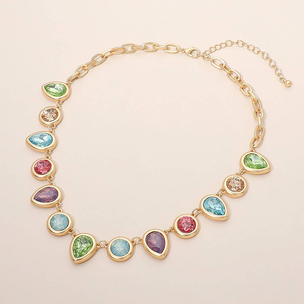 Geometric Teardrop Round Cabochon Link Statement Necklace