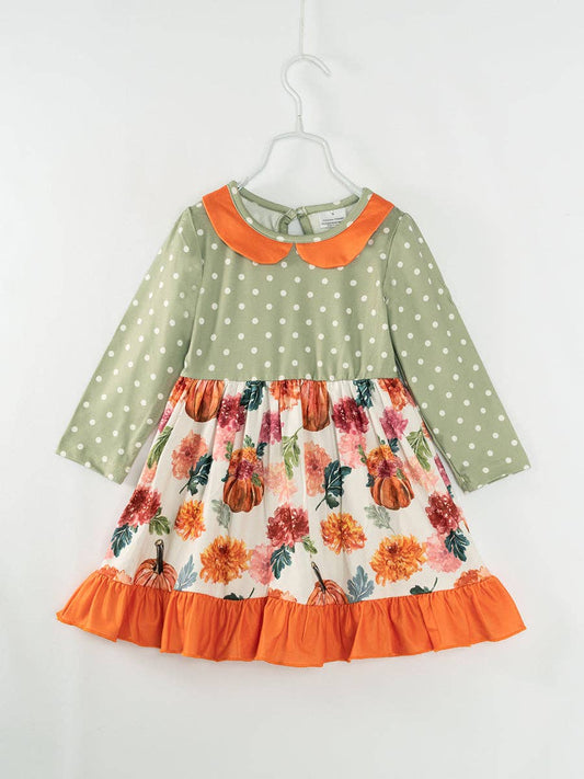 K148 Pumpkin Ruffle Twirl Dress