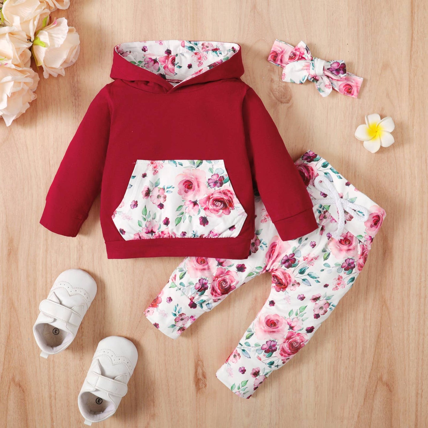 K132 Floral Hoodie/Pants/Headband Set