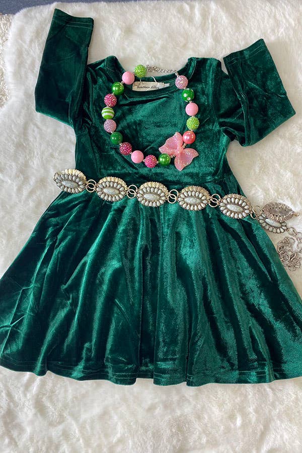 K186 green velvet girls dress