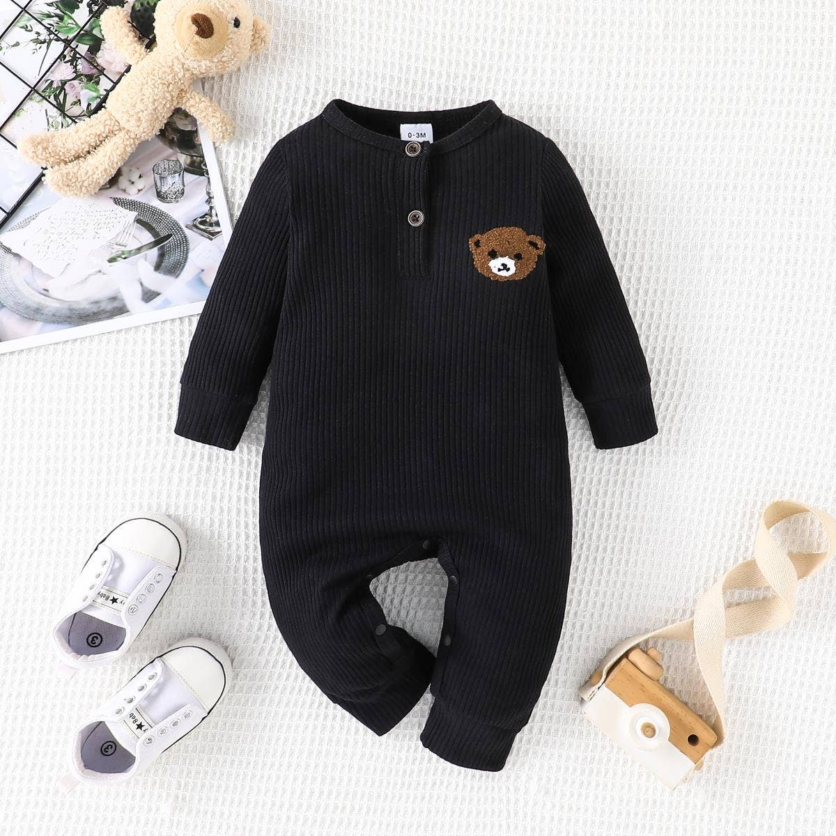 K124 Boy Bear Embroidered Jumpsuit