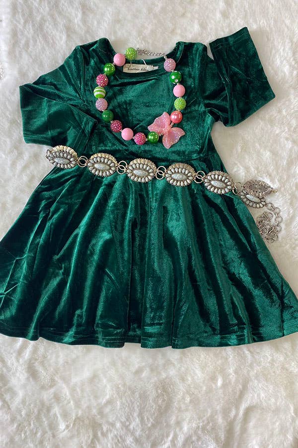 K186 green velvet girls dress