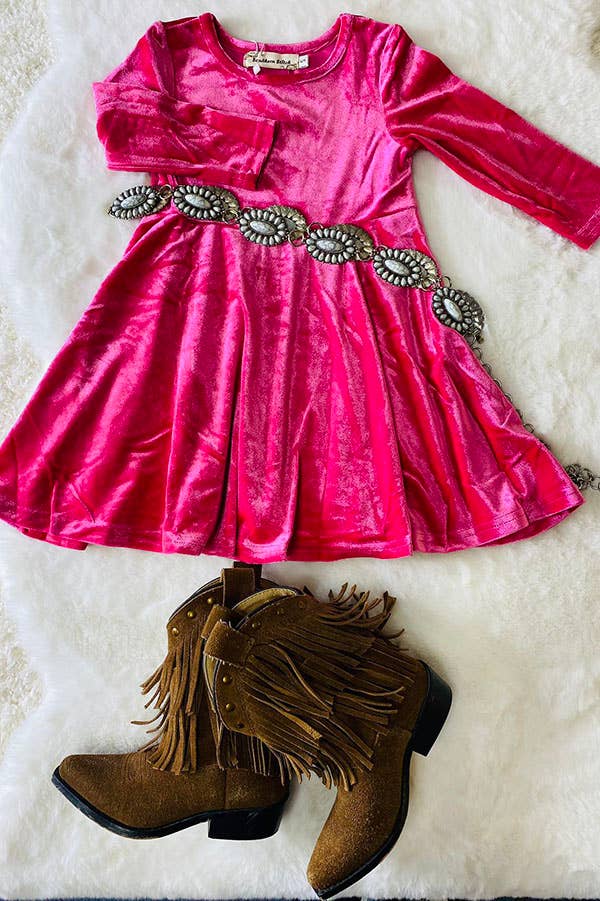 K185 pink fleece swirl girls dress