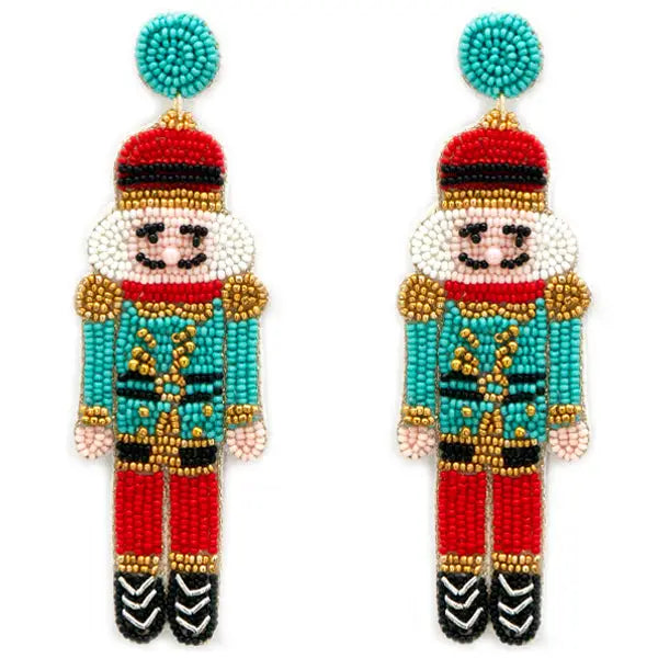 Nutcracker Turquoise and Red Christmas Earrings JC102