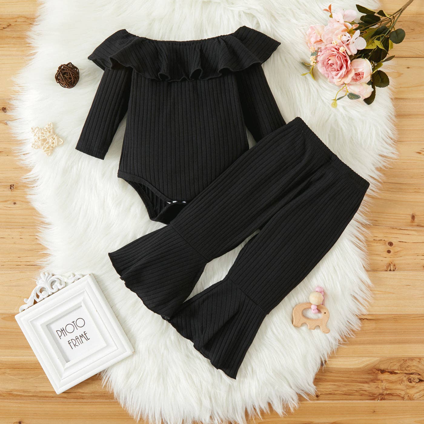 K131 Girl Ribbed Romper/Pants Set