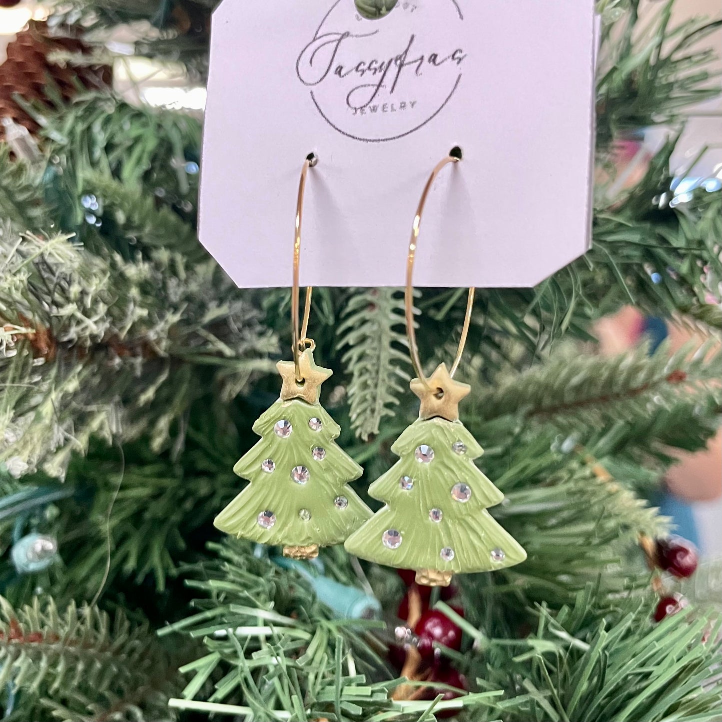 Green Christmas Tree Earrings