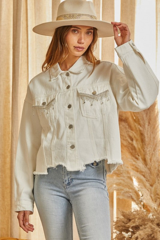 Cute Rhinestone Denim Jacket 8165