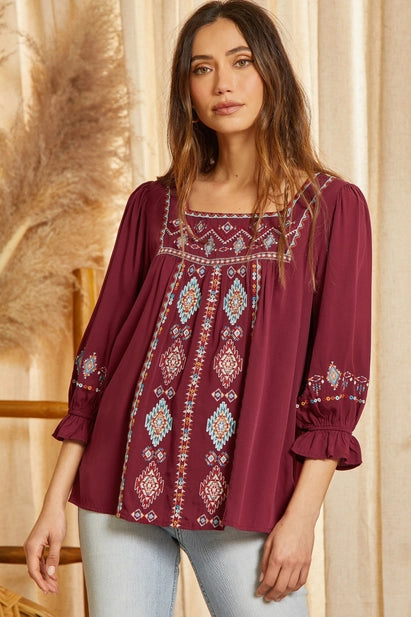 Sweet Embroidery Babydoll Top 8188