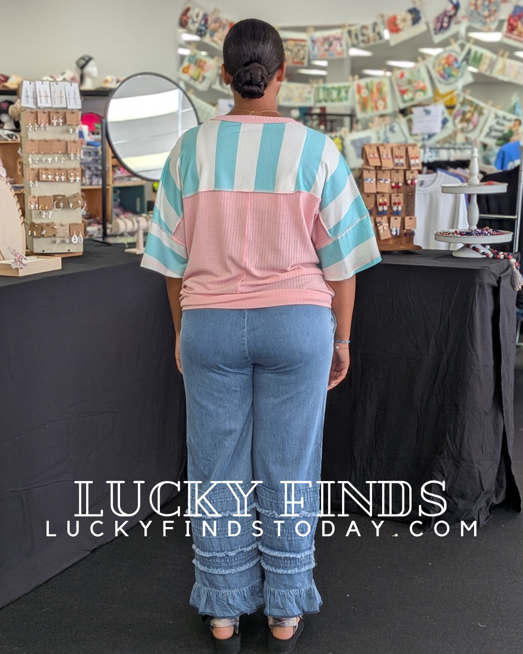 Vintage Ruffled Chambray Pants D1711