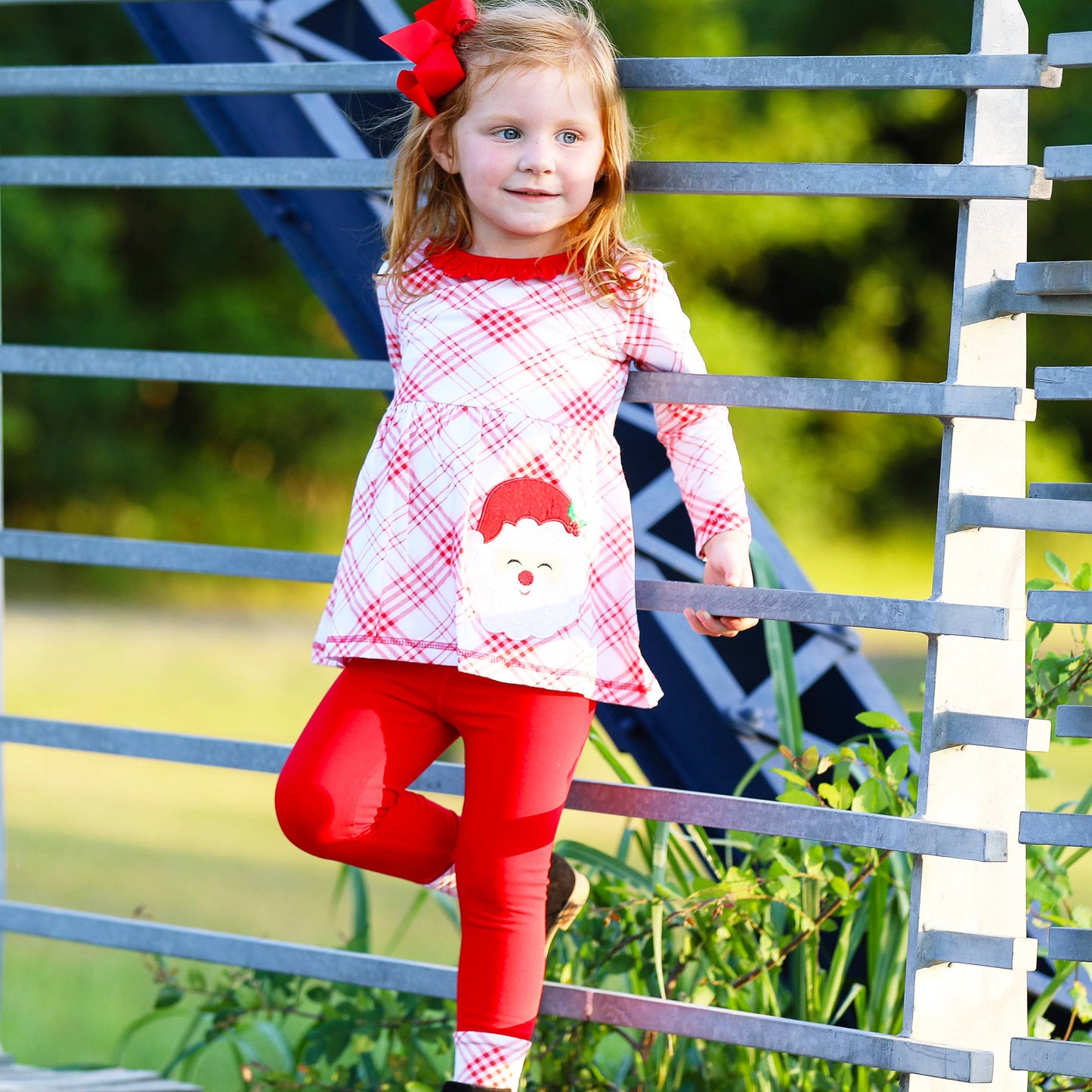 K106 Girls Red Plaid Santa Outfit