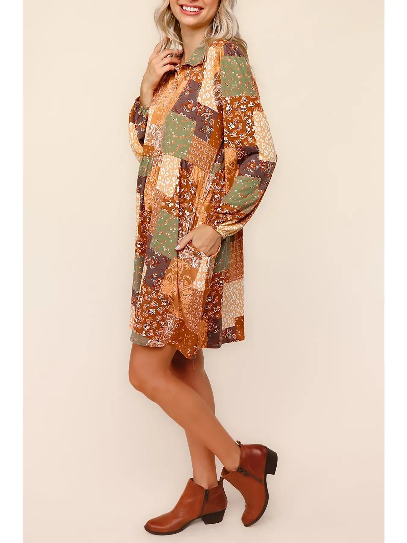 Boho Patchwork Print Dress A353