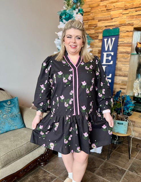 umgee holiday dress Umgee Floral Burnout Midi Dress Navy main image 0