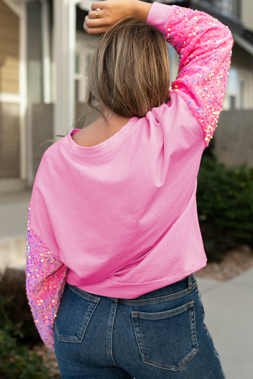 Jersey Sequin Sleeve Top D1156