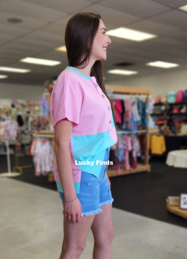 Signature Two Tone Henley Top D1532