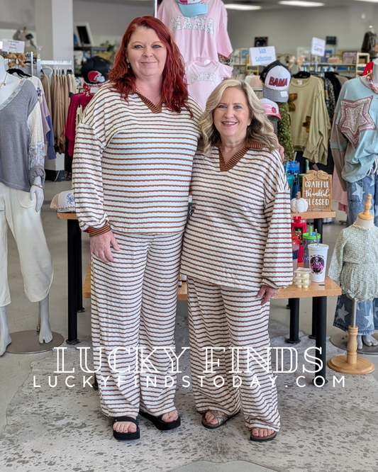 Cozy Textured Stripe Pants Set D1604