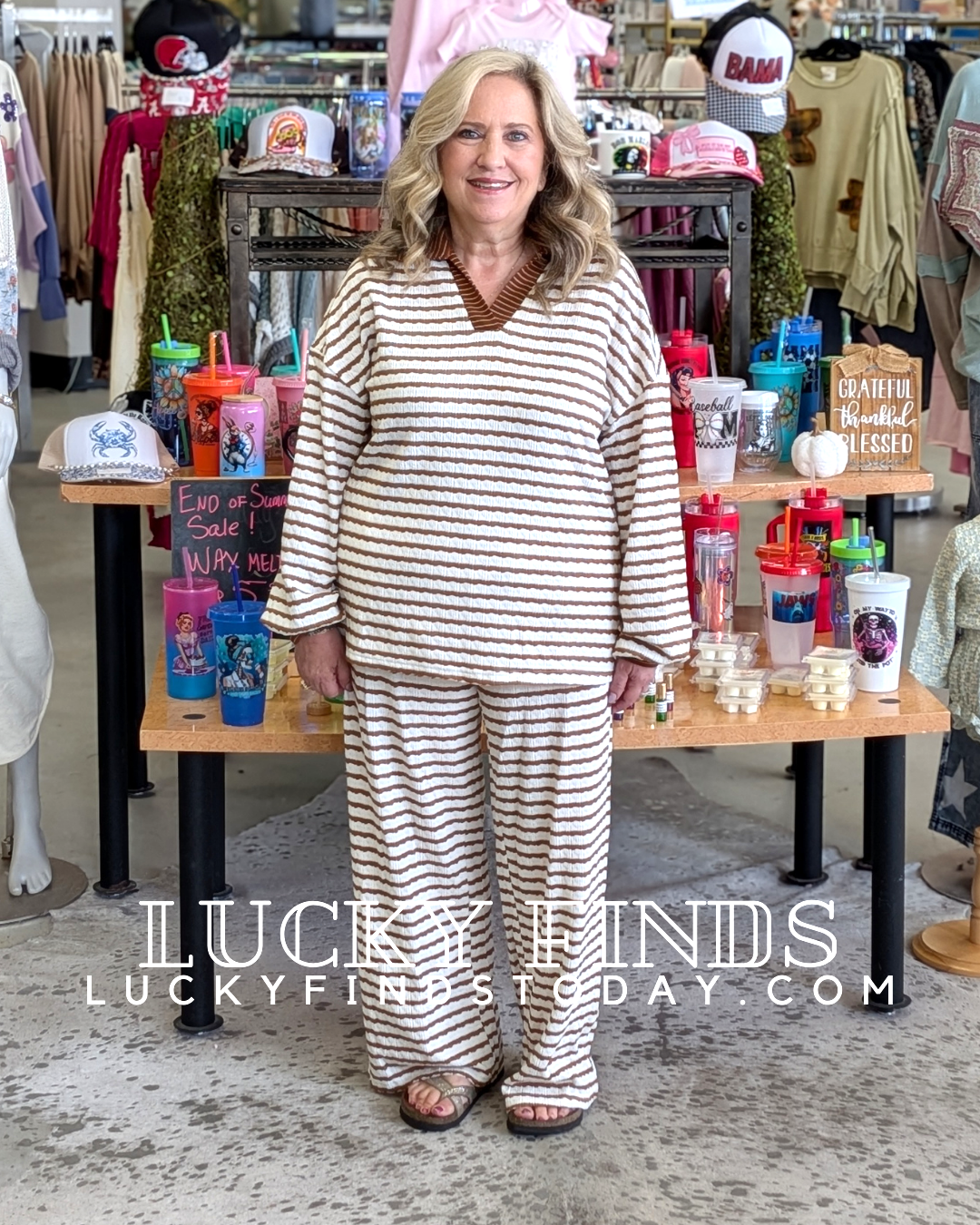 Cozy Textured Stripe Pants Set D1604