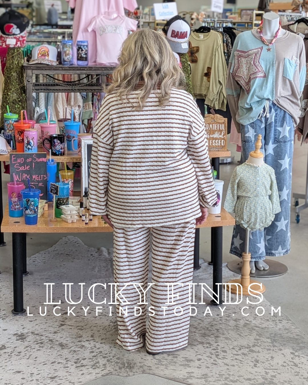 Cozy Textured Stripe Pants Set D1604