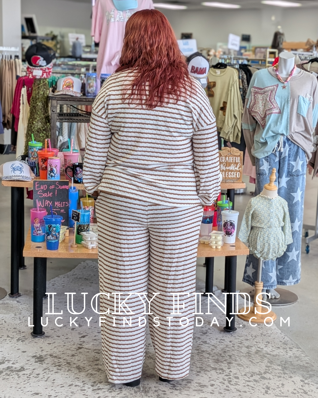 Cozy Textured Stripe Pants Set D1604