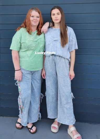 Washed Side Bow Pants P304