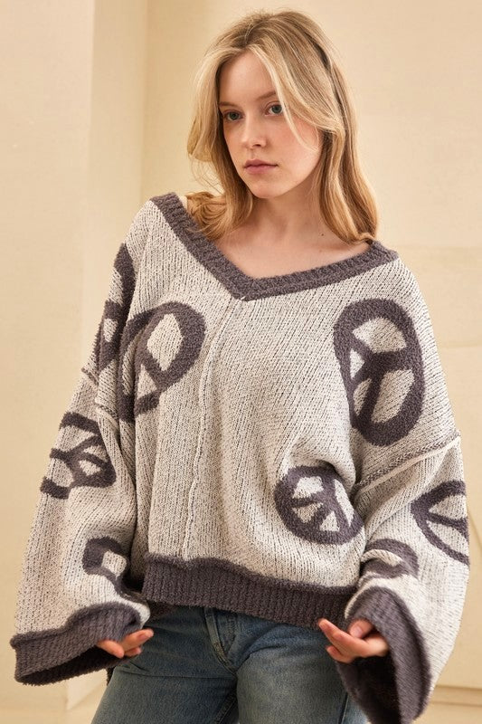 Cozy Peace Sign Sweater P372