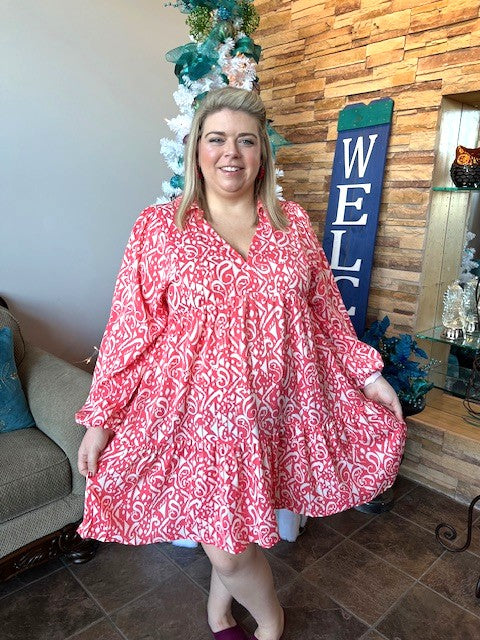 Umgee Multi Tiered Dress P431 XL / Coral