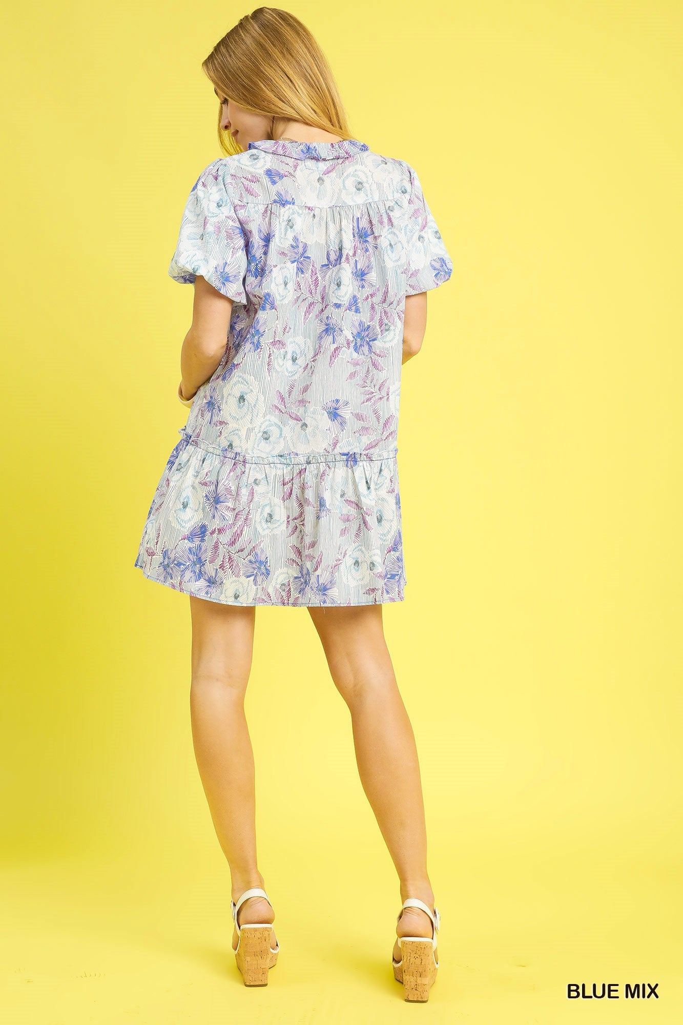 Umgee Floral Ruffle Sleeve Dress P482
