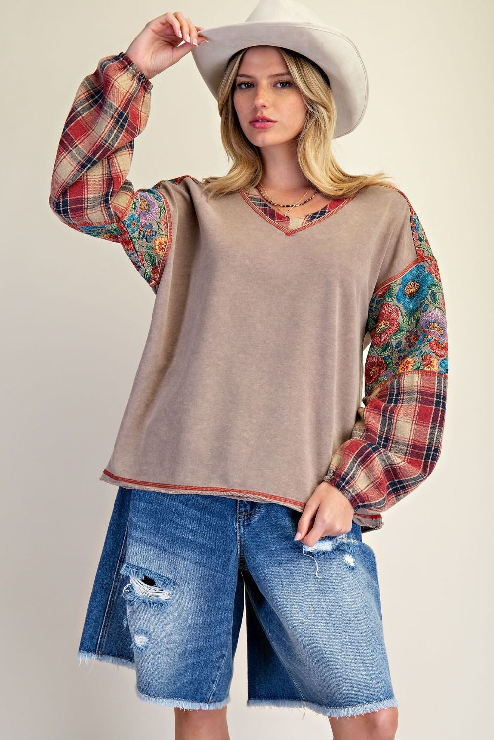 Easel Washed Mix Print Top P580