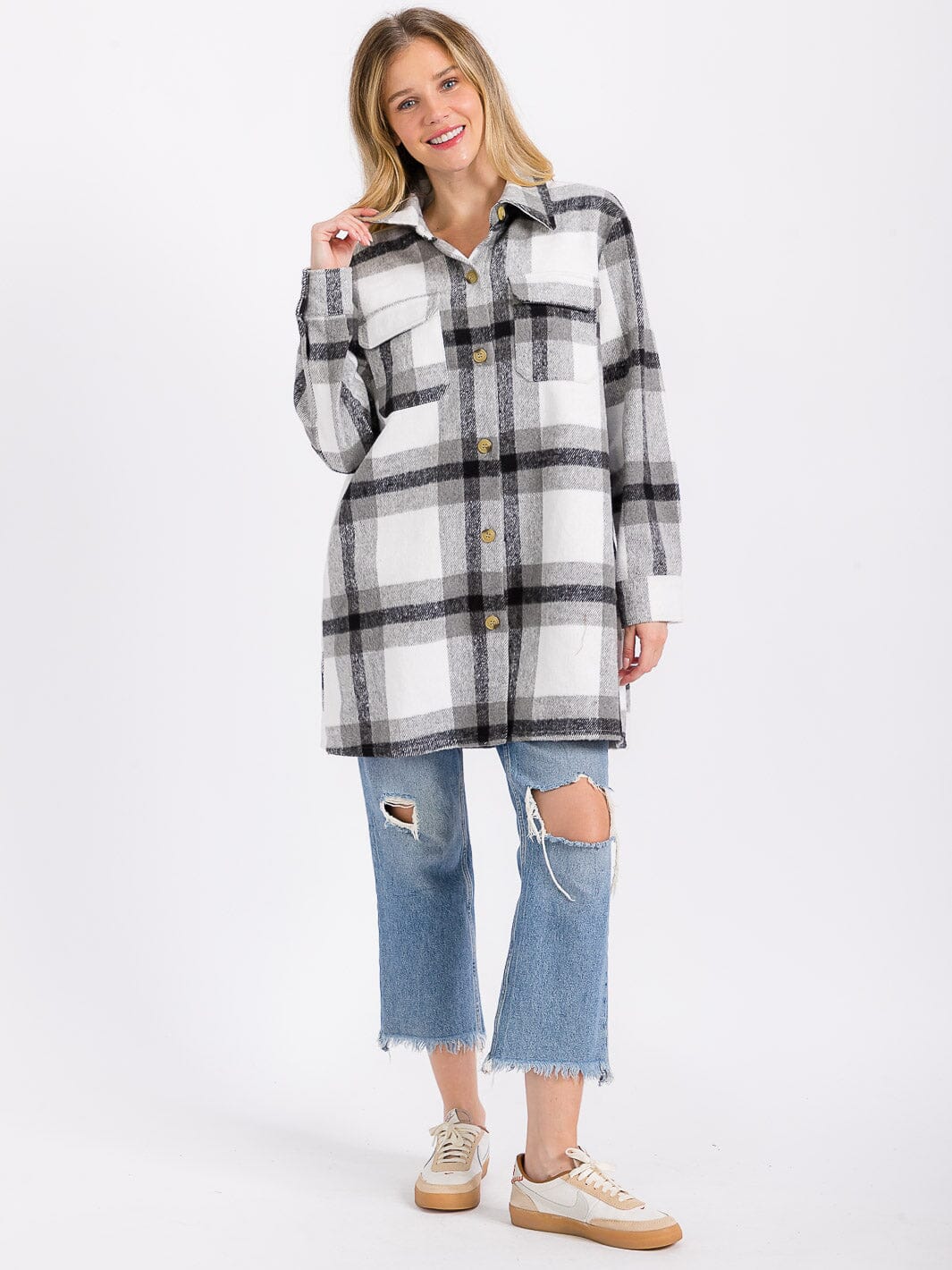 Madison Long Plaid Shacket W112