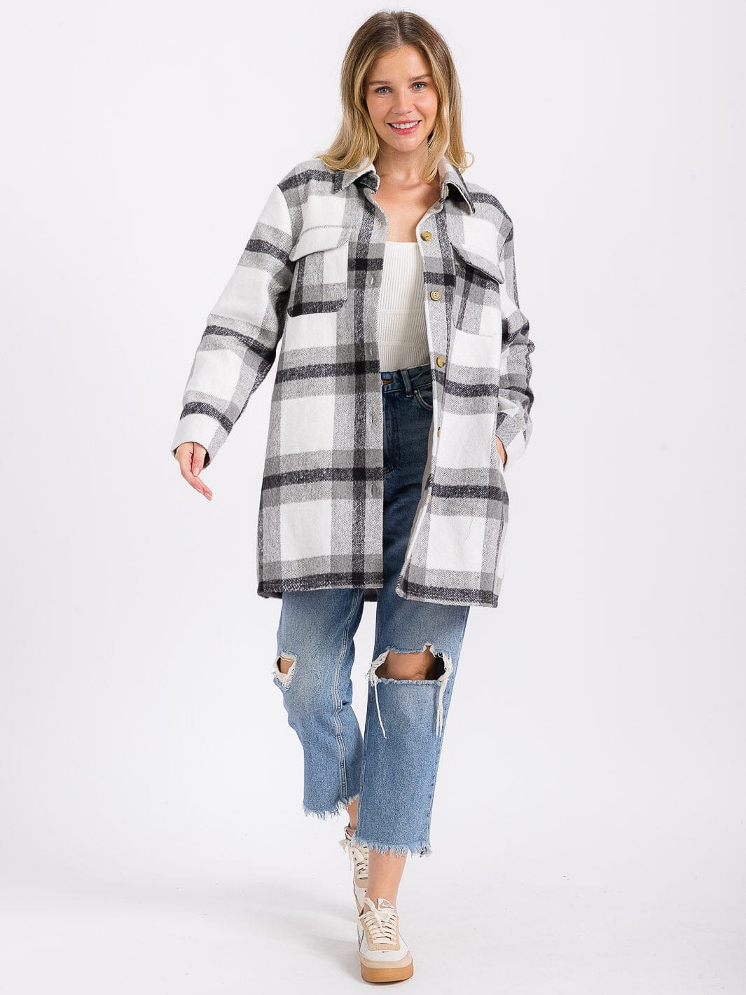 Madison Long Plaid Shacket W112