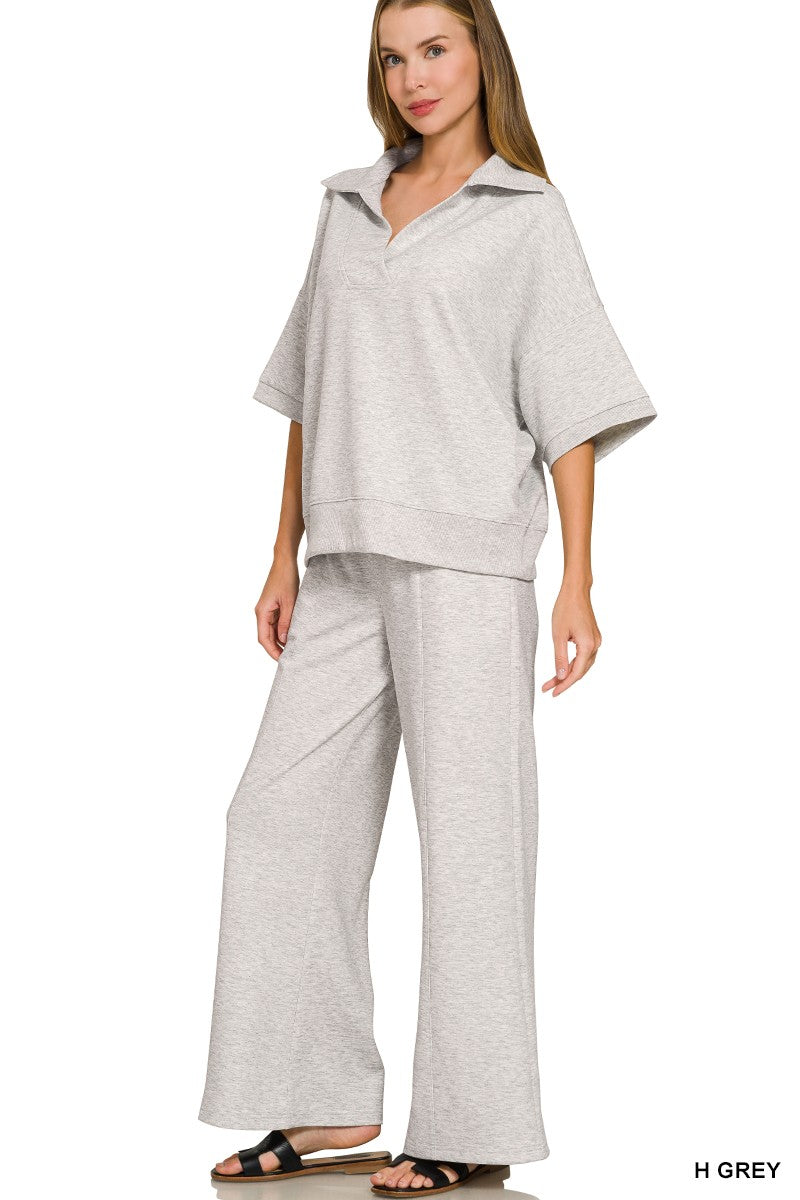Trendy Collared Scuba Pants Set Z836