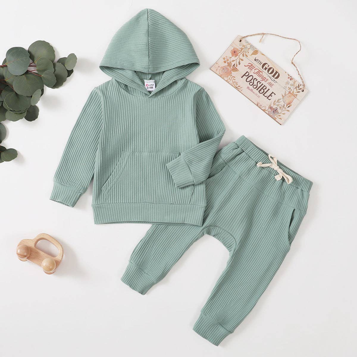 K118 2pcs Boy Ribbed Hoodie/Pants Set