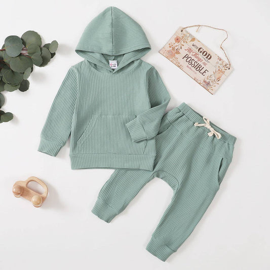 K118 2pcs Boy Ribbed Hoodie/Pants Set