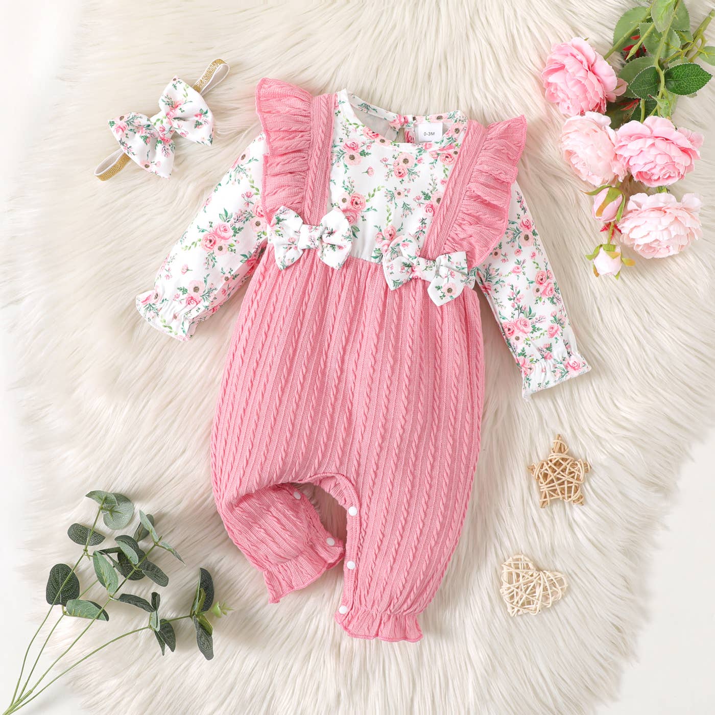 K120 Girl Spliced Jumpsuit/Headband Set