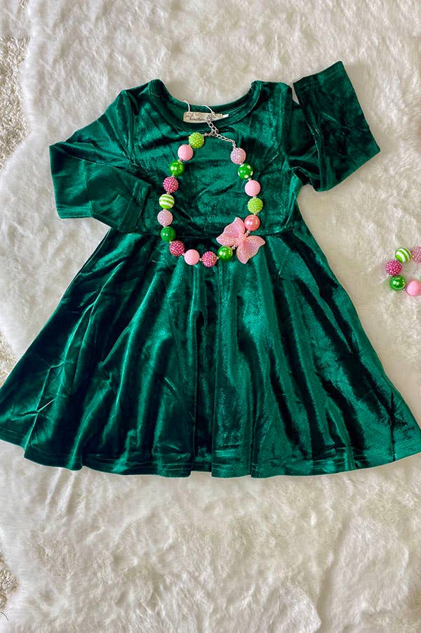 K186 green velvet girls dress