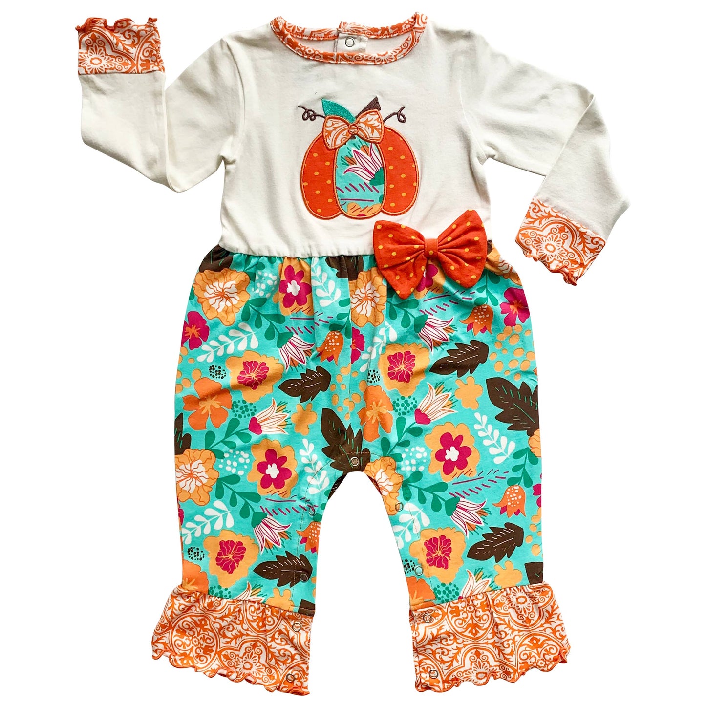 K109 Baby Girls Floral Pumpkin Romper